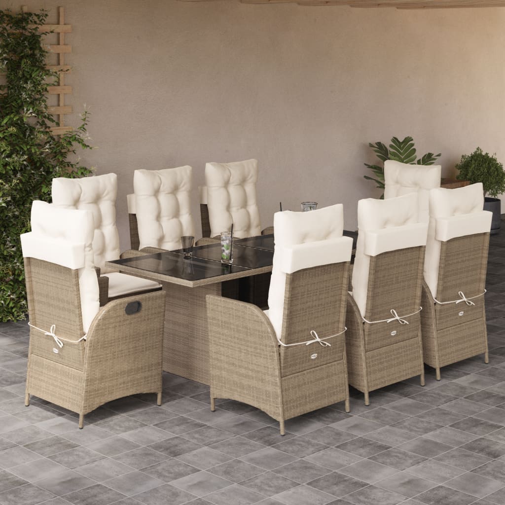 9-delige Tuinset met kussens poly rattan beige is nu te koop bij PeponiXL, paradijselijk wonen!