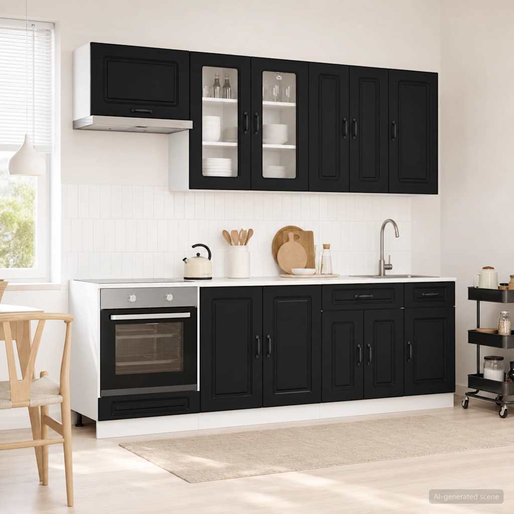 Keukenblok KALMAR 8 pcs Zwart Bewerkt hout is nu te koop bij PeponiXL, paradijselijk wonen!