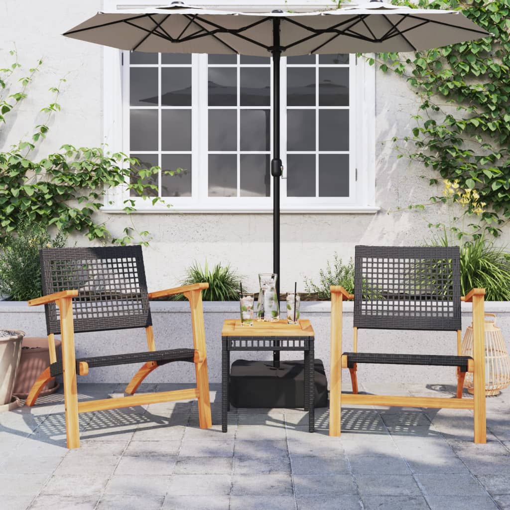 3-delige Bistroset poly rattan en massief acaciahout zwart is nu te koop bij PeponiXL, paradijselijk wonen!
