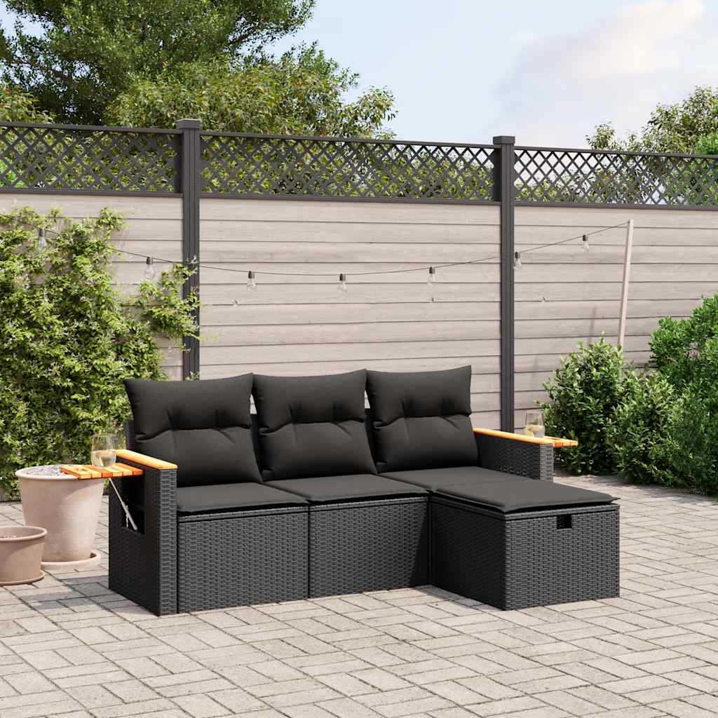 4-delige Loungeset met kussens poly rattan zwart is nu te koop bij PeponiXL, paradijselijk wonen!
