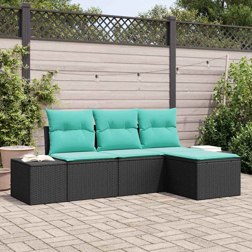 Bankstel met kussen 4 pcs Zwart Poly Rattan is nu te koop bij PeponiXL, paradijselijk wonen!