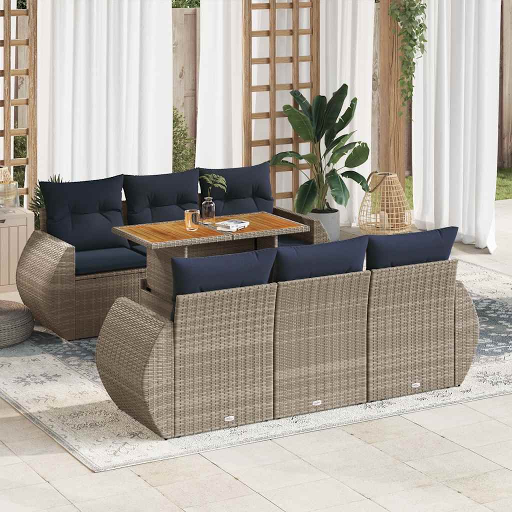 7-delige Loungeset met kussens poly rattan grijs is nu te koop bij PeponiXL, paradijselijk wonen!