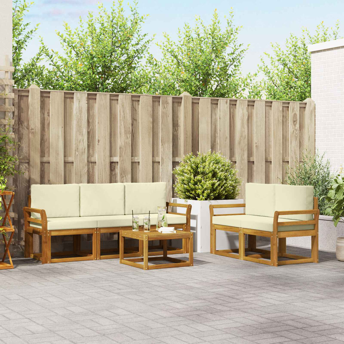 Buiten bankenset met kussen 6 pcs Natuurlijk en Crème is nu te koop bij PeponiXL, paradijselijk wonen!