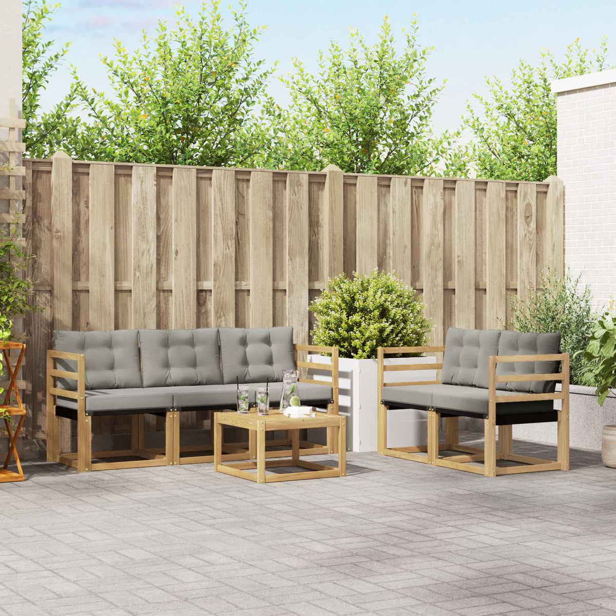 Buiten bankenset met kussen 6 pcs Wit en Lichtgrijs is nu te koop bij PeponiXL, paradijselijk wonen!