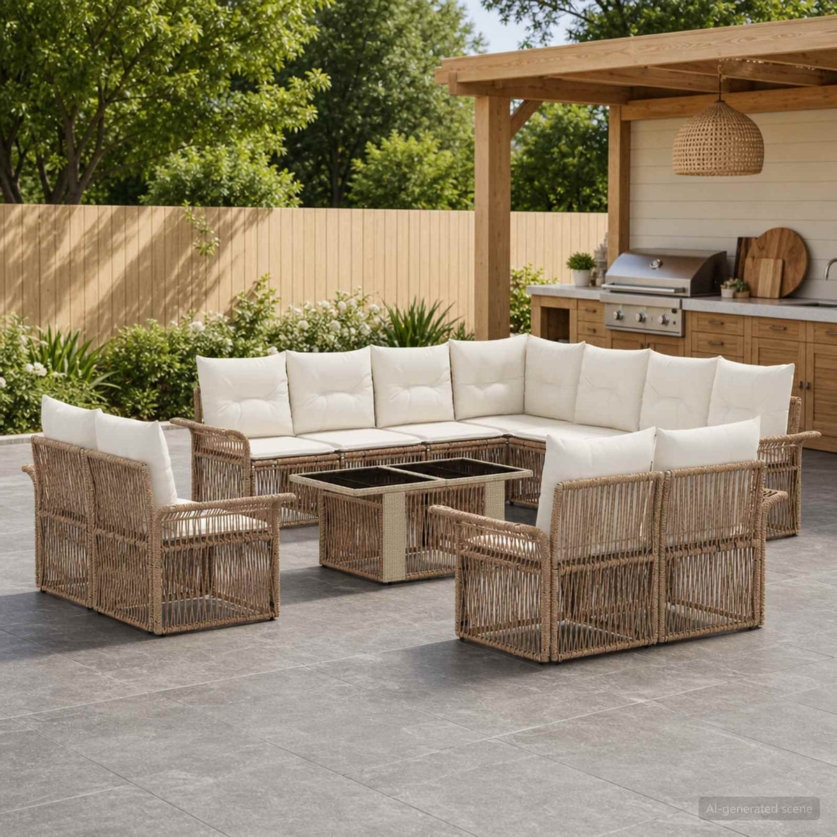 Tuinbankenset 12 st Beige en Crème Wit poly rattan is nu te koop bij PeponiXL, paradijselijk wonen!