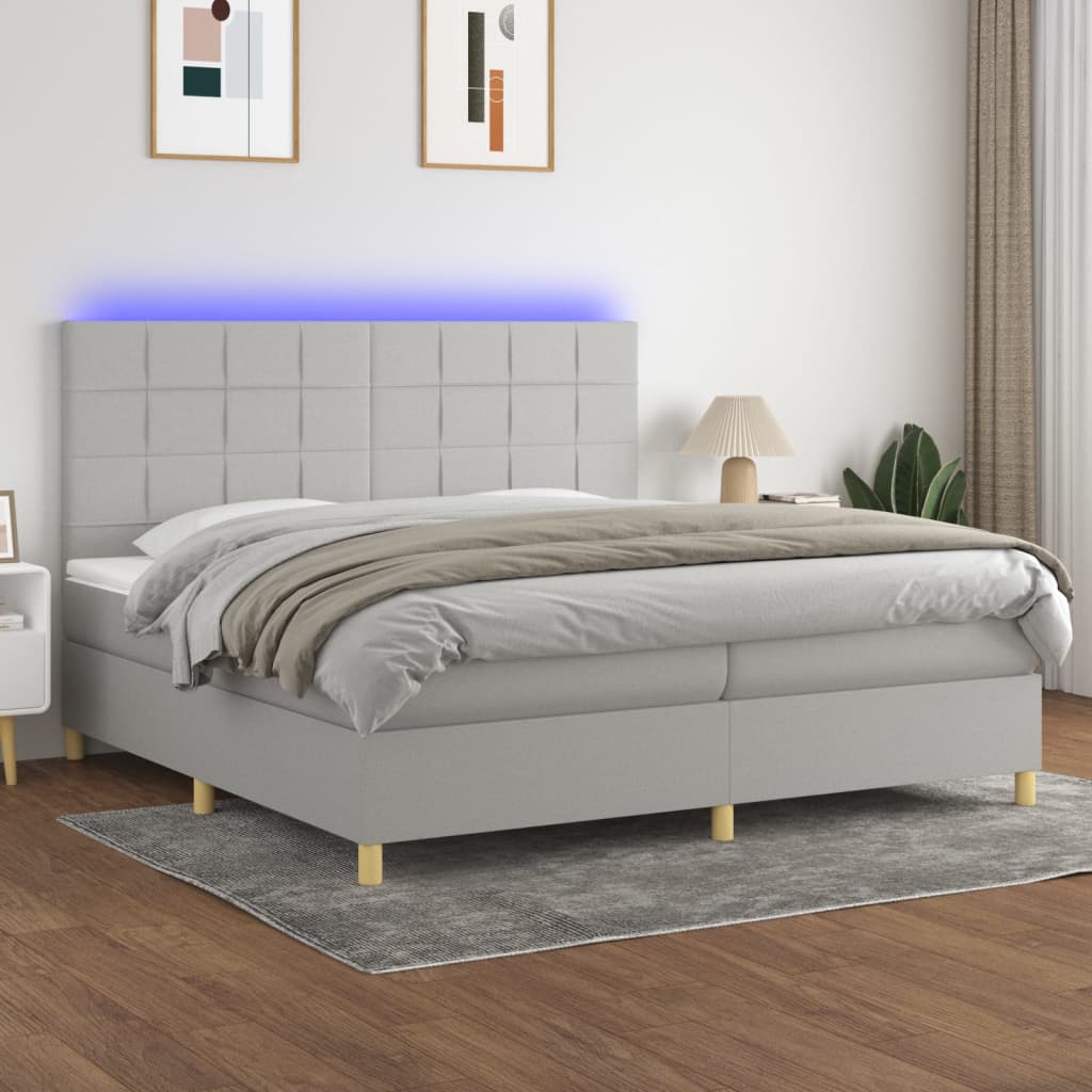 Boxspring met matras en LED stof lichtgrijs 200x200 cm is nu te koop bij PeponiXL, paradijselijk wonen!