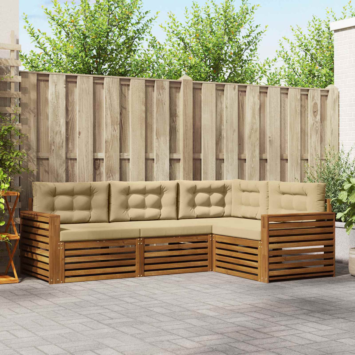 Buiten bankenset met kussen 4 pcs Natuurlijk en Beige is nu te koop bij PeponiXL, paradijselijk wonen!