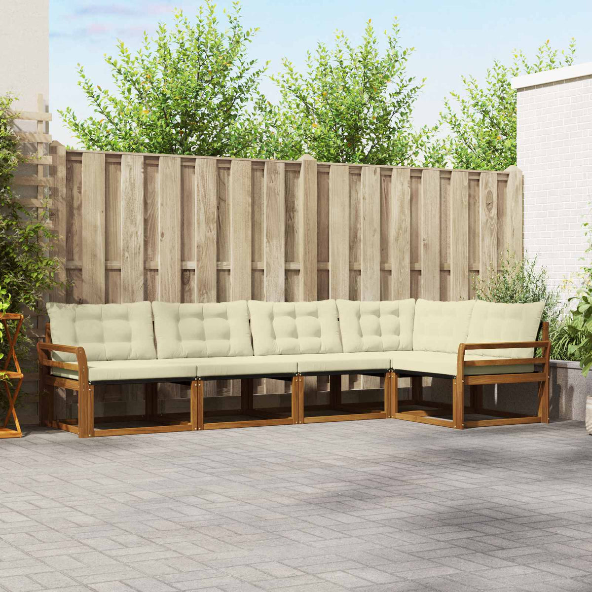 Buiten bankenset met kussen 5 pcs Natuurlijk en Crème is nu te koop bij PeponiXL, paradijselijk wonen!