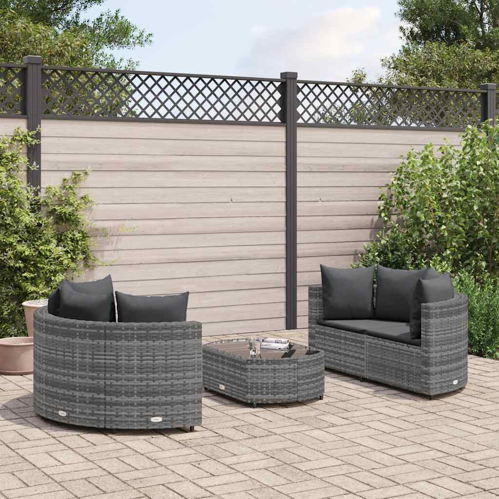 5-delige Loungeset met kussens poly rattan grijs is nu te koop bij PeponiXL, paradijselijk wonen!
