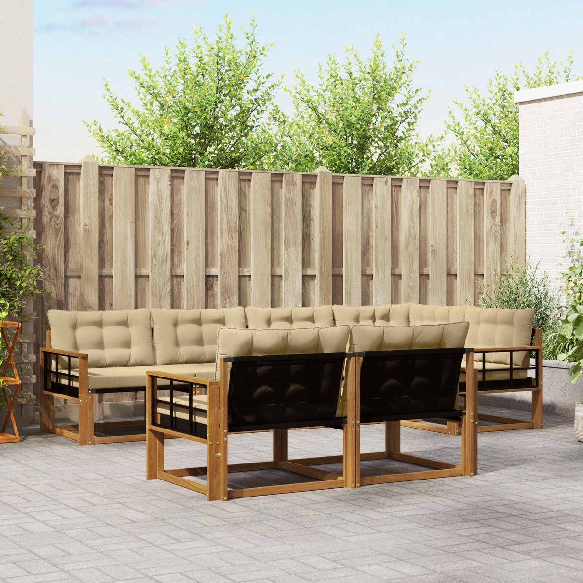 Buiten bankenset met kussen 7 pcs Natuurlijk en Beige is nu te koop bij PeponiXL, paradijselijk wonen!