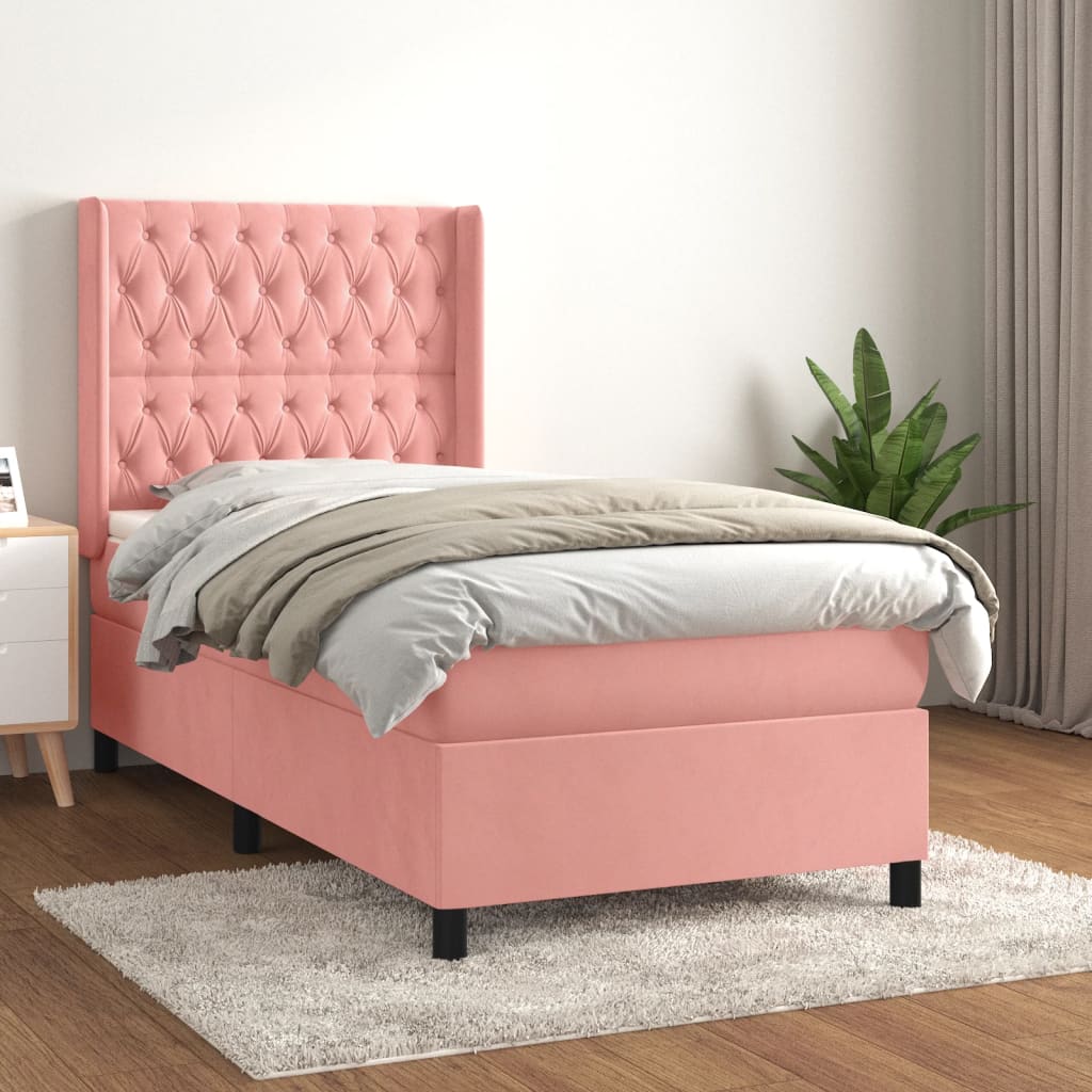 Boxspring met matras fluweel roze 100x200 cm is nu te koop bij PeponiXL, paradijselijk wonen!