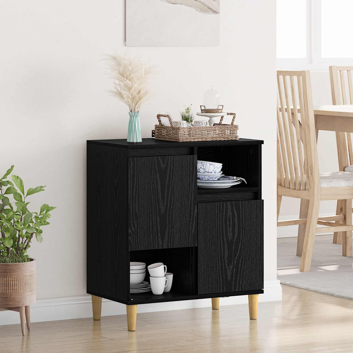 Dressoir Zwart eiken 35 x 60 x 70 cm Bewerkt hout is nu te koop bij PeponiXL, paradijselijk wonen!