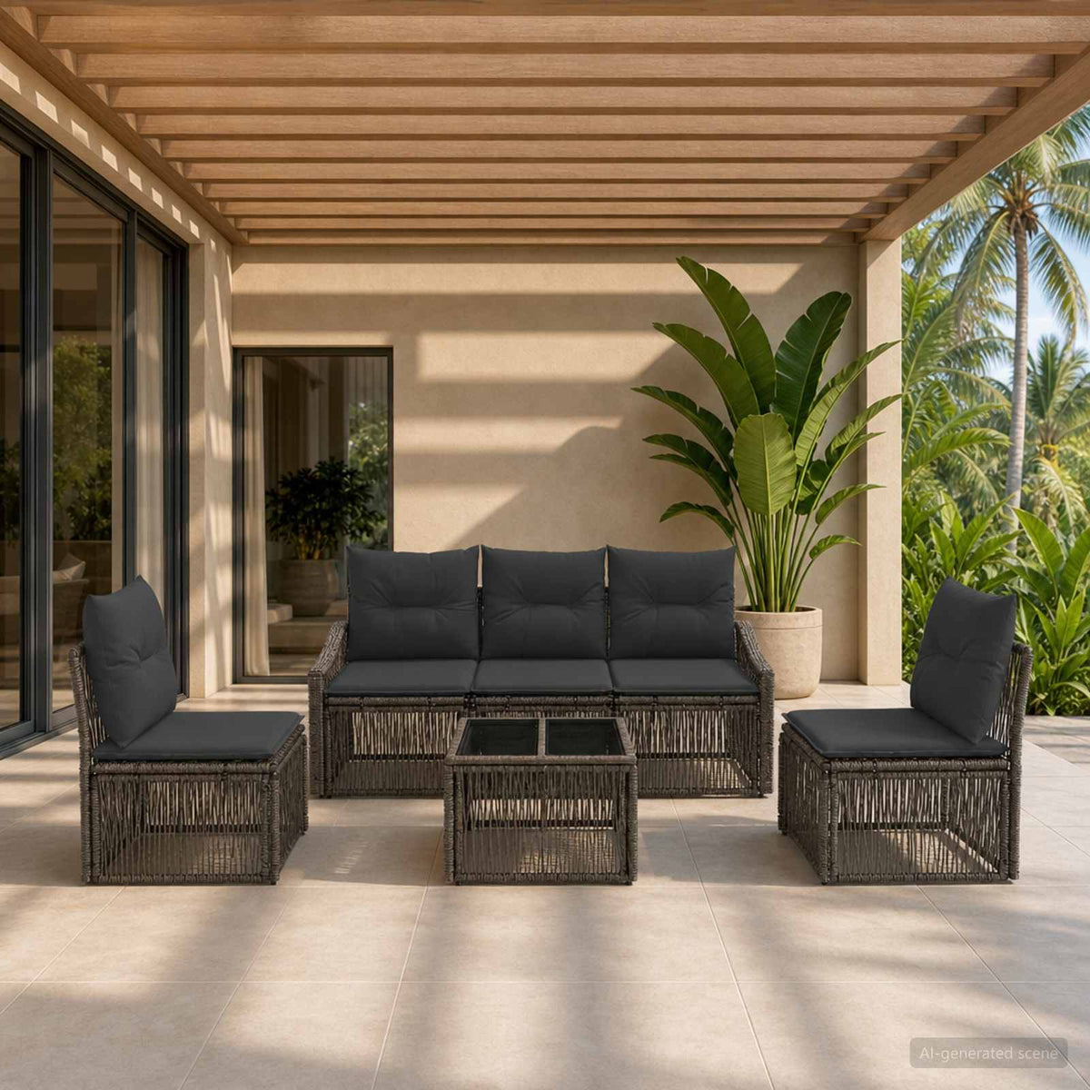 Tuinbankenset 6 pcs Grijs poly rattan is nu te koop bij PeponiXL, paradijselijk wonen!