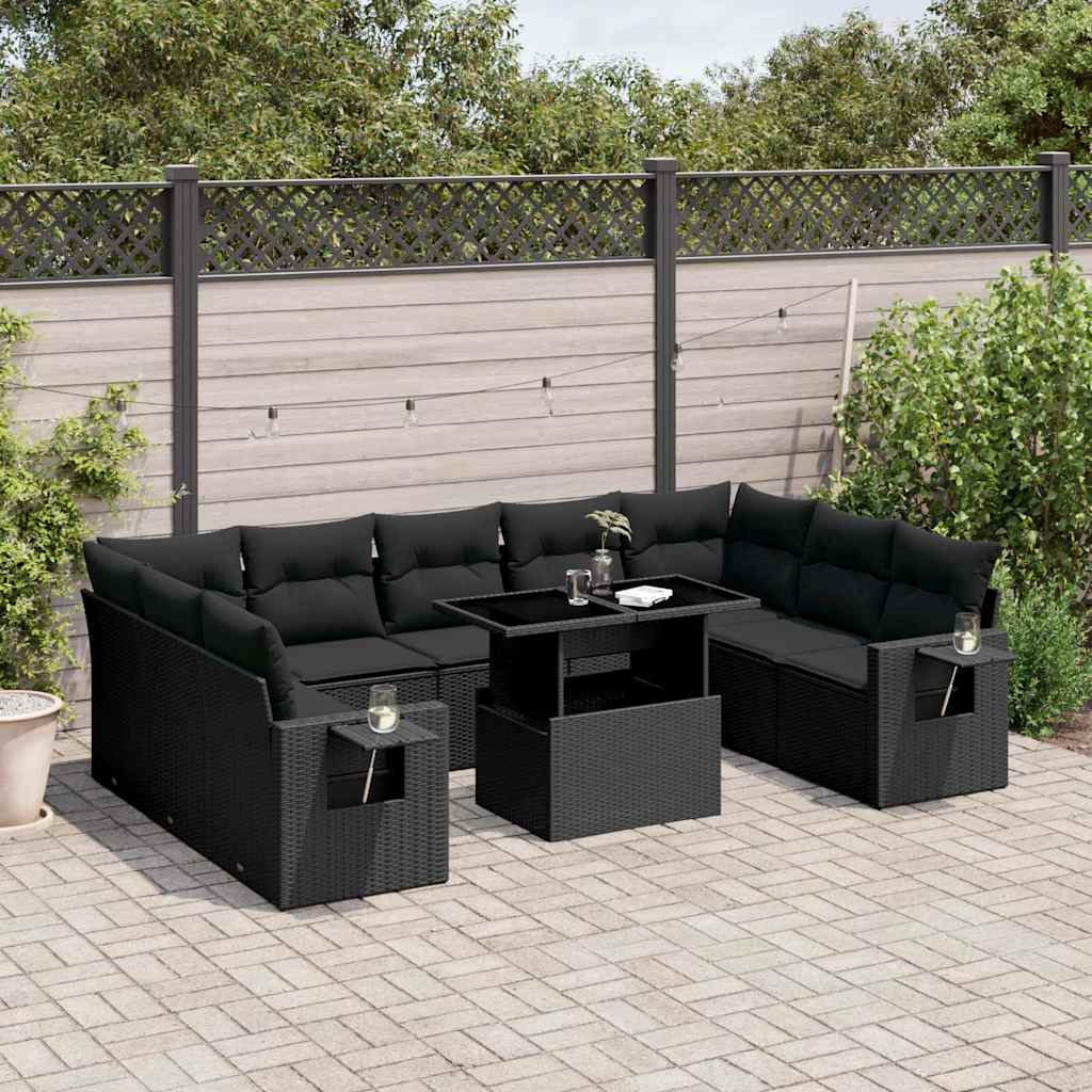 10-delige Loungeset met kussens poly rattan zwart is nu te koop bij PeponiXL, paradijselijk wonen!