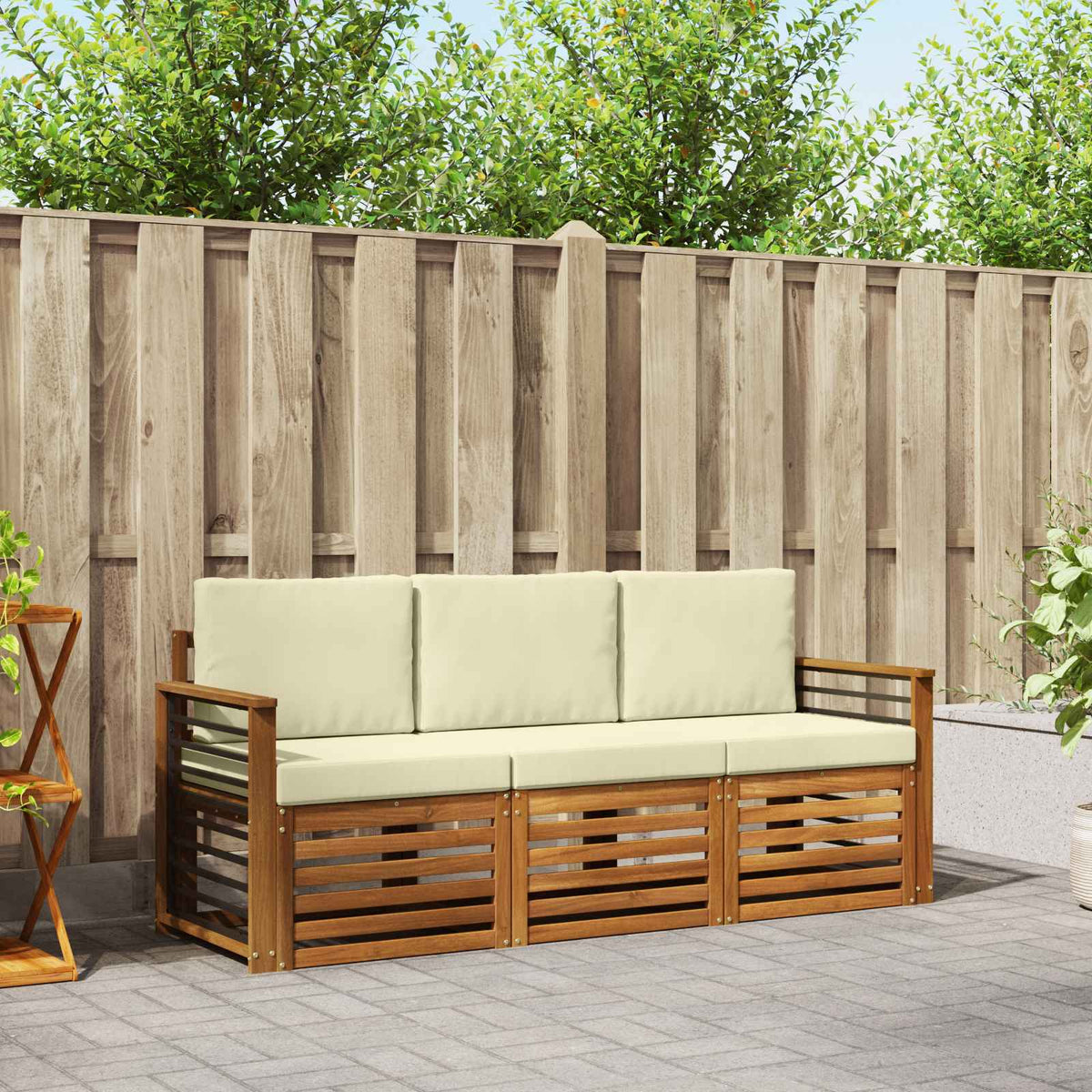 Sofa-Sets 3 pcs Natuurlijk en Crème Massief Acaciahout is nu te koop bij PeponiXL, paradijselijk wonen!