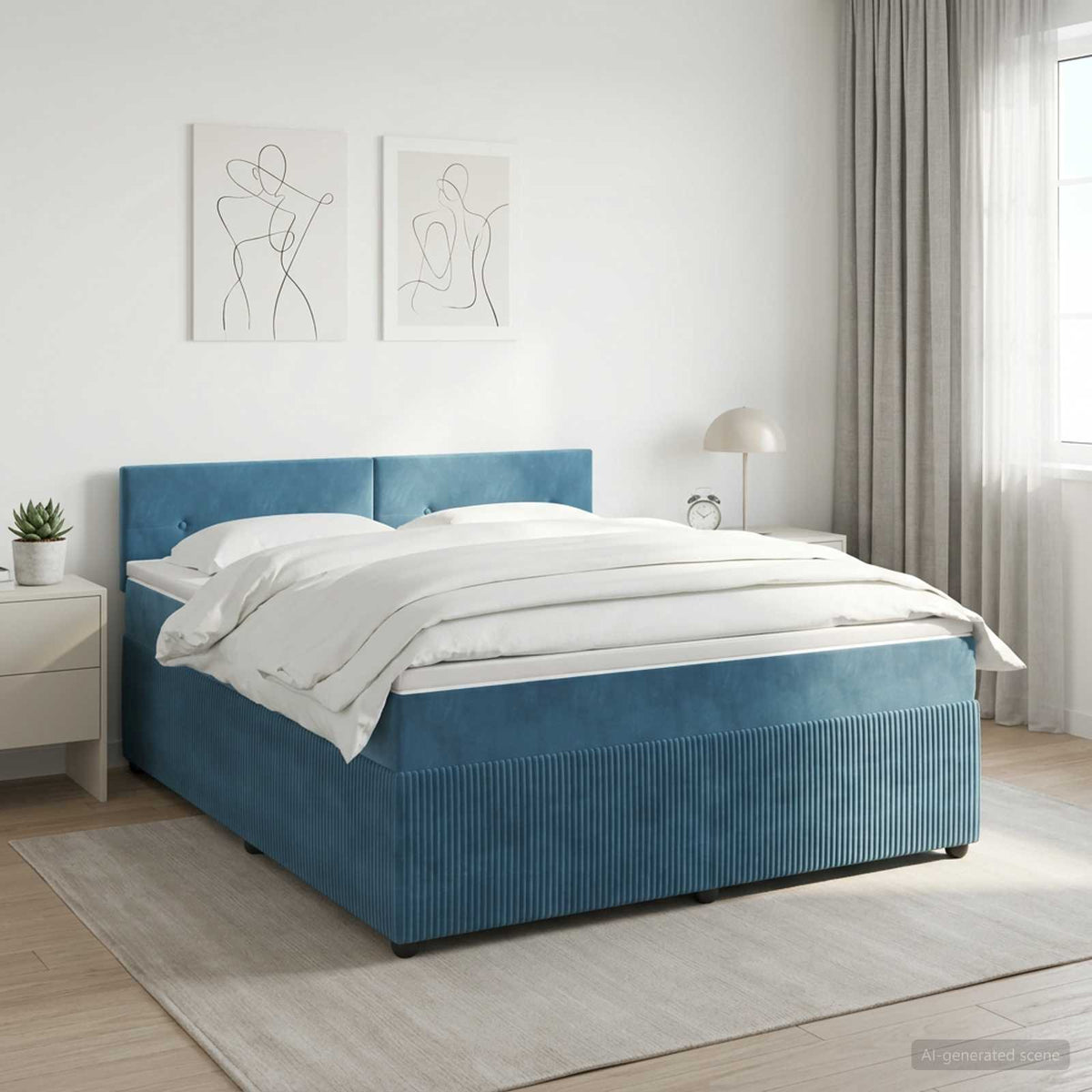 Boxspringbed met matras Donkerblauw 160 x 200 cm Fluweel is nu te koop bij PeponiXL, paradijselijk wonen!