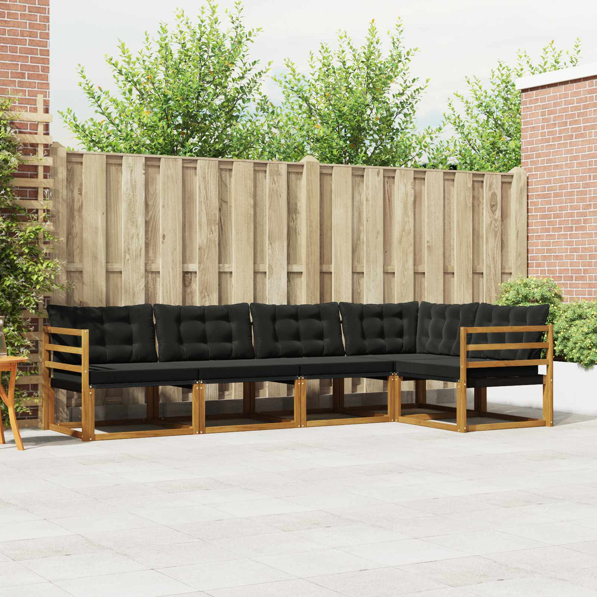 Buiten bankenset met kussen 5 pcs Natuurlijk en Zwart is nu te koop bij PeponiXL, paradijselijk wonen!