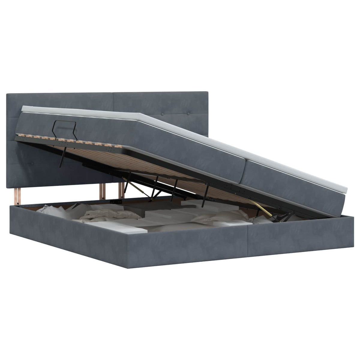 Opslag bed met matras Donkergrijs 200 x 200 cm Fluweel is nu te koop bij PeponiXL, paradijselijk wonen!