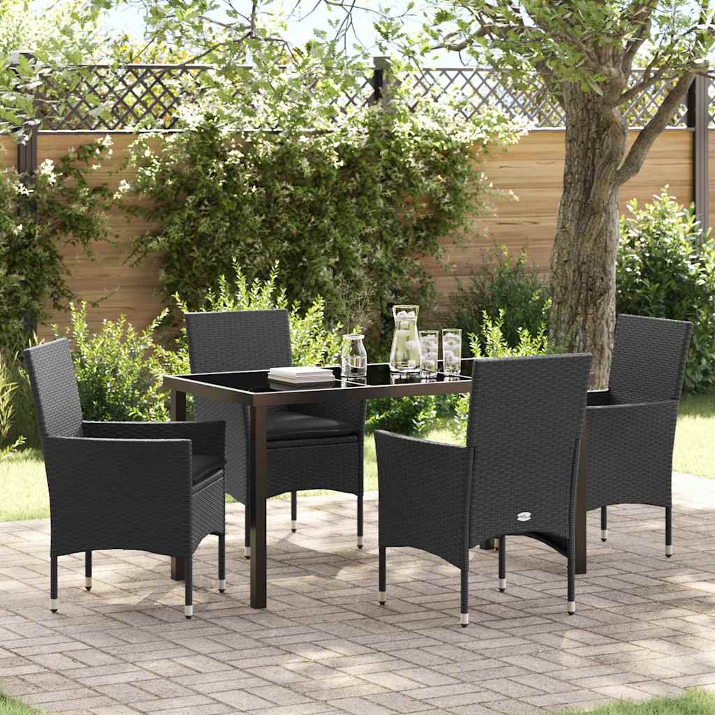 Tuin eettafelset met kussen 5 pcs Zwart poly rattan is nu te koop bij PeponiXL, paradijselijk wonen!