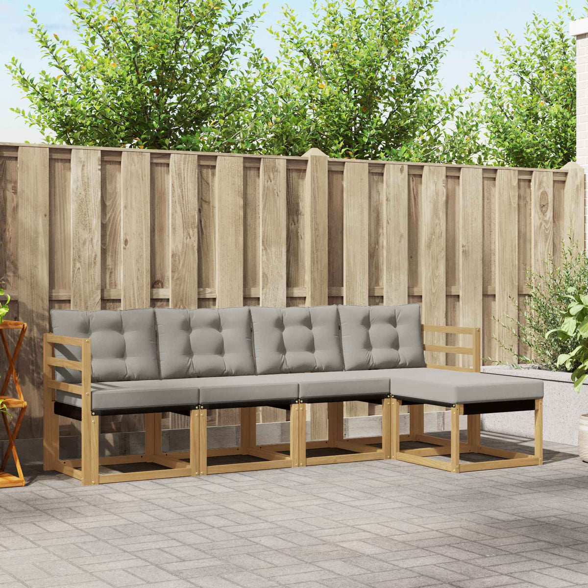 Buiten bankenset met kussen 5 pcs Wit en Lichtgrijs is nu te koop bij PeponiXL, paradijselijk wonen!