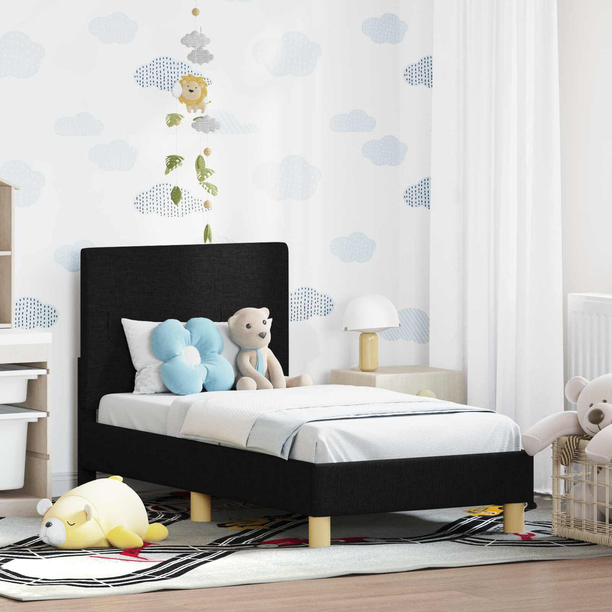 Peuterbedframe met hoofdbord Zwart 70 x 140 cm Stof is nu te koop bij PeponiXL, paradijselijk wonen!
