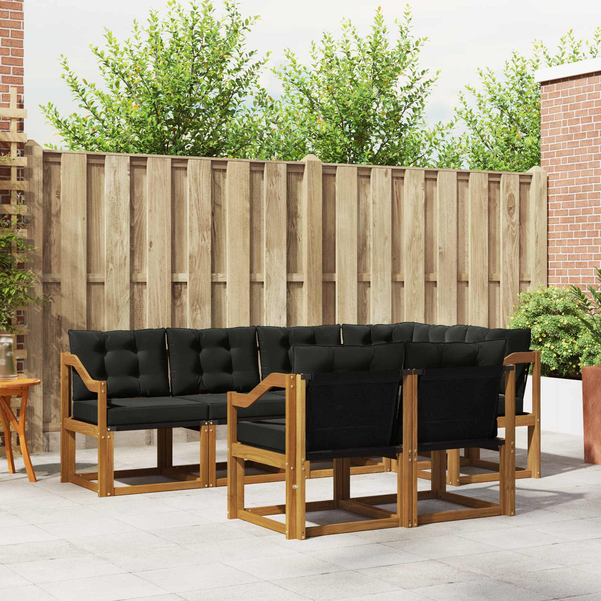 Buiten bankenset met kussen 7 pcs Natuurlijk en Zwart is nu te koop bij PeponiXL, paradijselijk wonen!