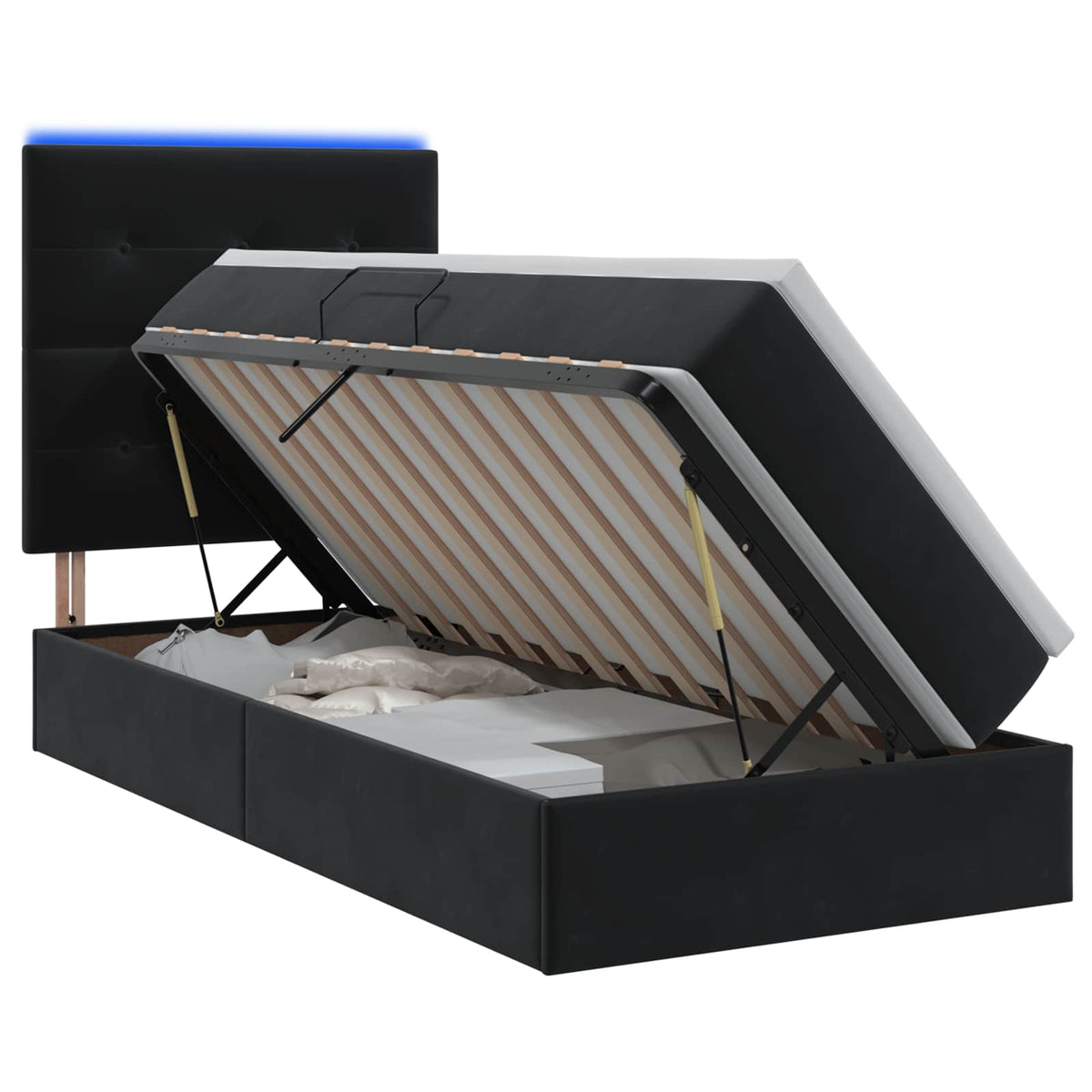LED Opslagbed met Matras Zwart 100 x 200 cm Fluweel is nu te koop bij PeponiXL, paradijselijk wonen!