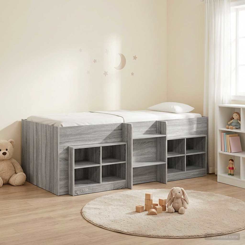 Loft Bed Frame met Kast 3 st Grijs Sonoma Bewerkt hout is nu te koop bij PeponiXL, paradijselijk wonen!