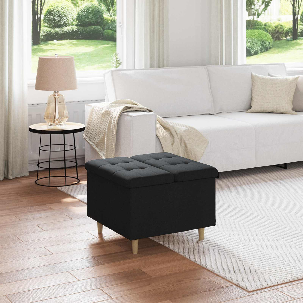 Opslagottoman met kussen Zwart 60 x 60 x 45 cm Stof is nu te koop bij PeponiXL, paradijselijk wonen!