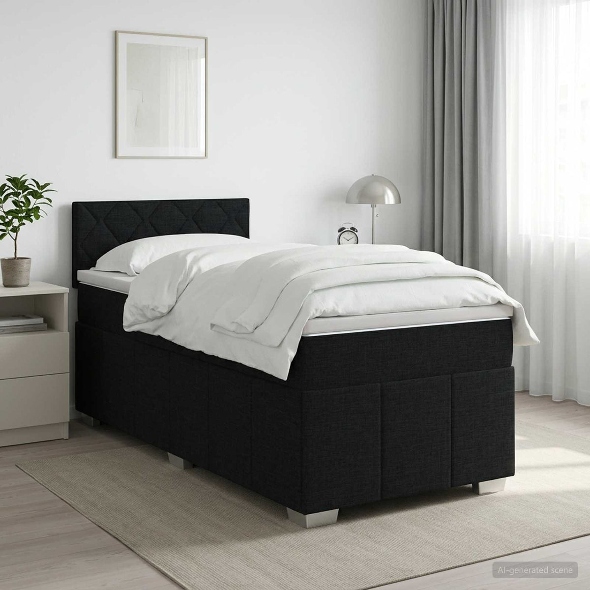 Boxspringbed met matras met hoofdeinde Zwart 100 x 200 cm Stof is nu te koop bij PeponiXL, paradijselijk wonen!