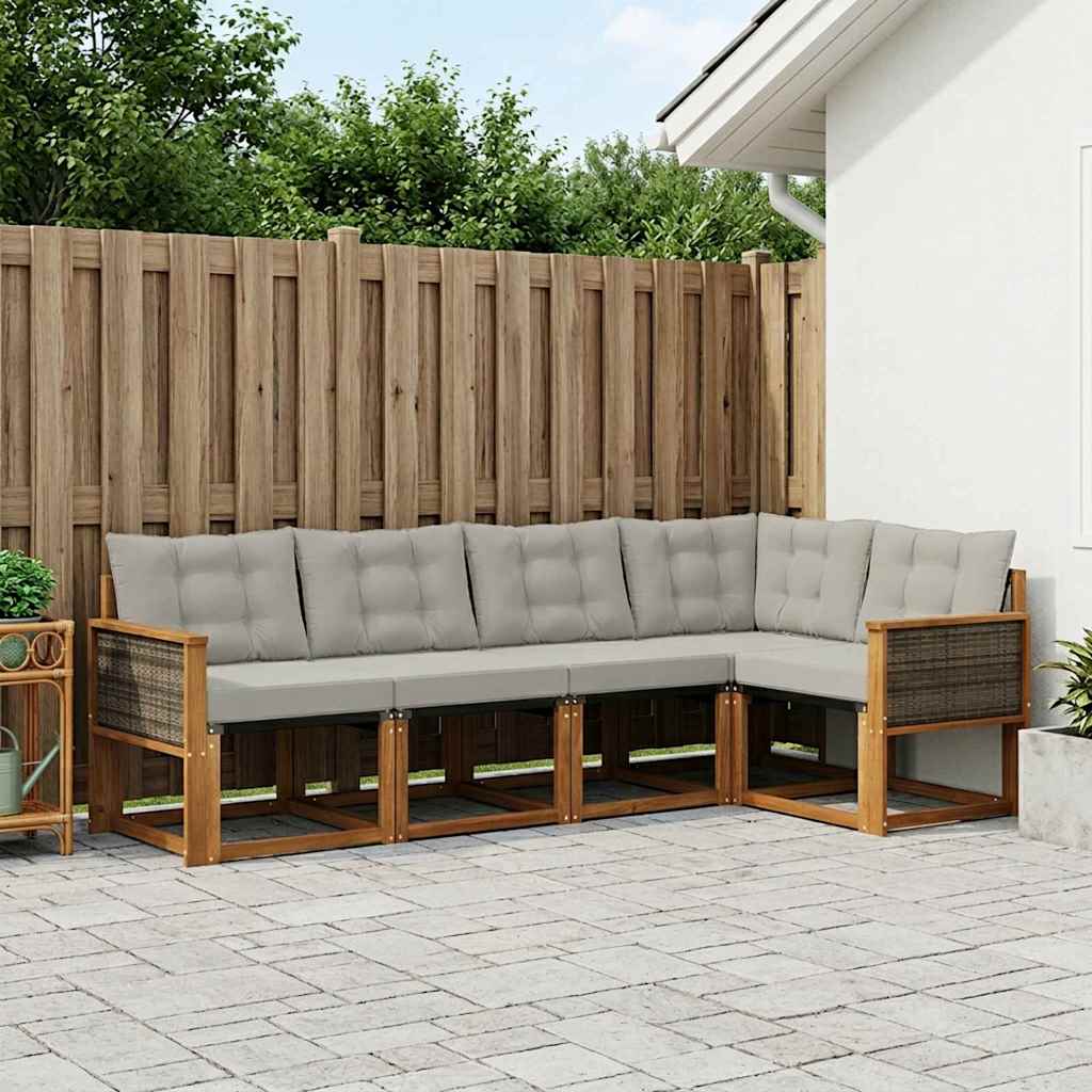 Buiten bankenset met kussen 5 pcs Naturel en lichtgrijs is nu te koop bij PeponiXL, paradijselijk wonen!