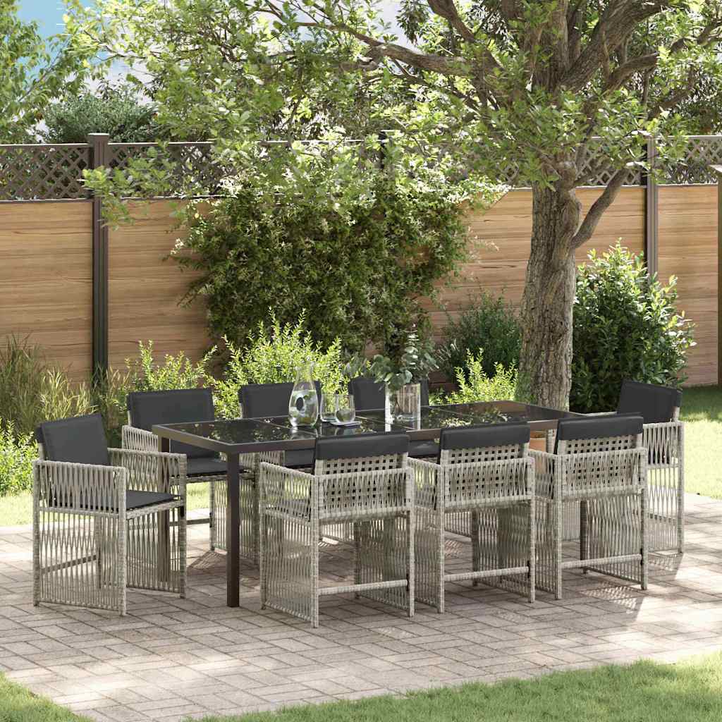 Tuin eettafelset 9 pcs Lichtgrijs Gepoedercoat staal is nu te koop bij PeponiXL, paradijselijk wonen!