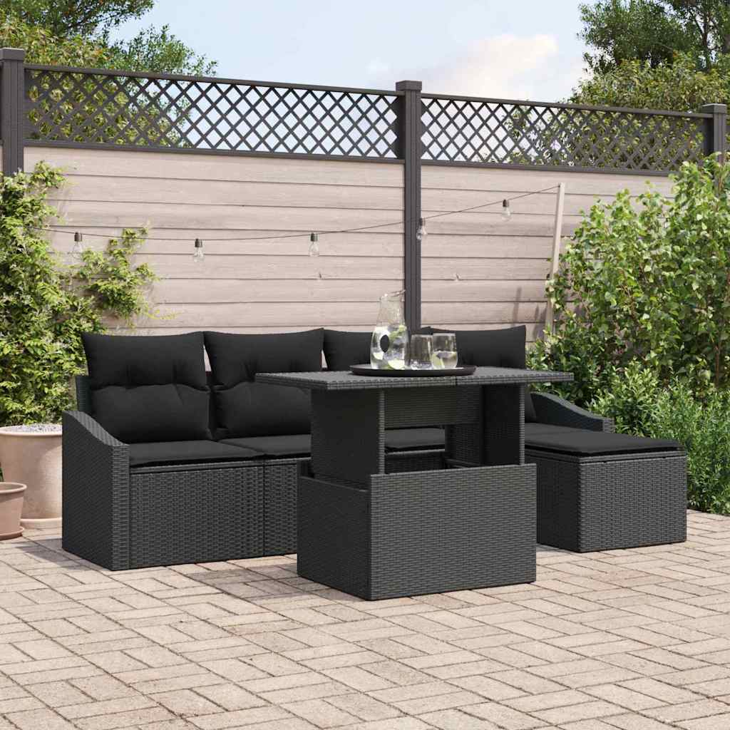 Tuin Sofa Set met kussen 6 pcs Zwart is nu te koop bij PeponiXL, paradijselijk wonen!