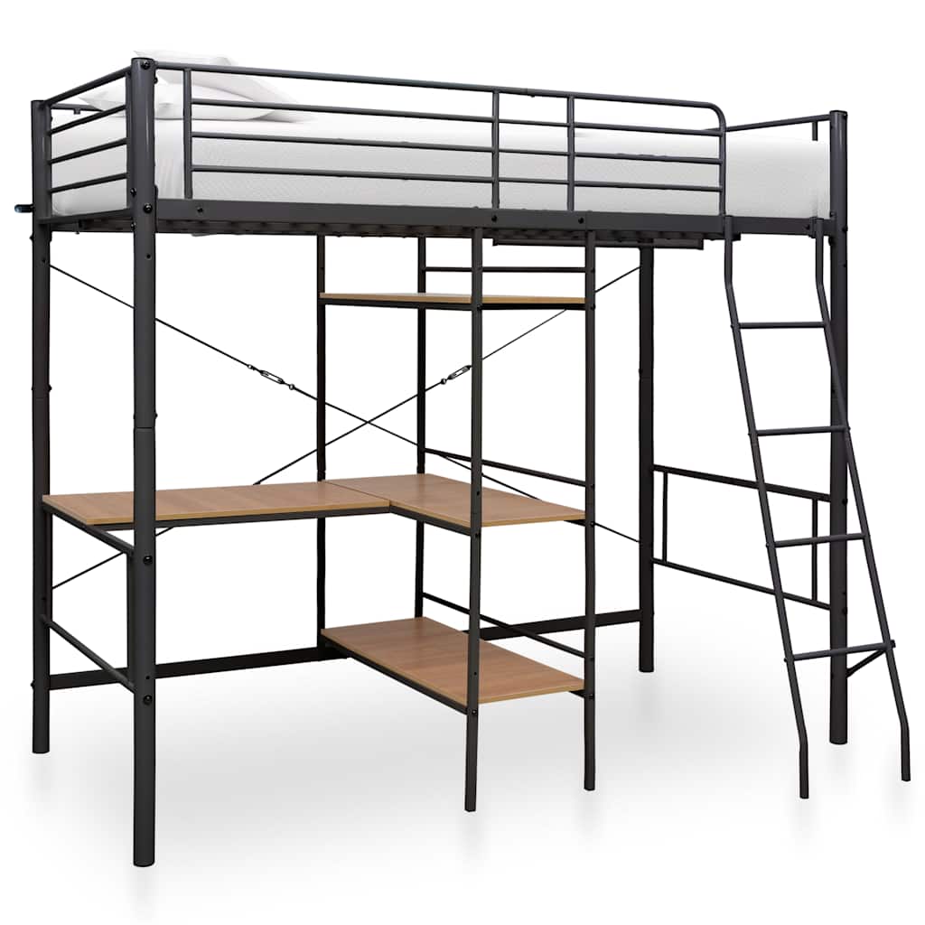 Stapelbedframe met tafel metaal grijs 90x200 cm is nu te koop bij PeponiXL, paradijselijk wonen!