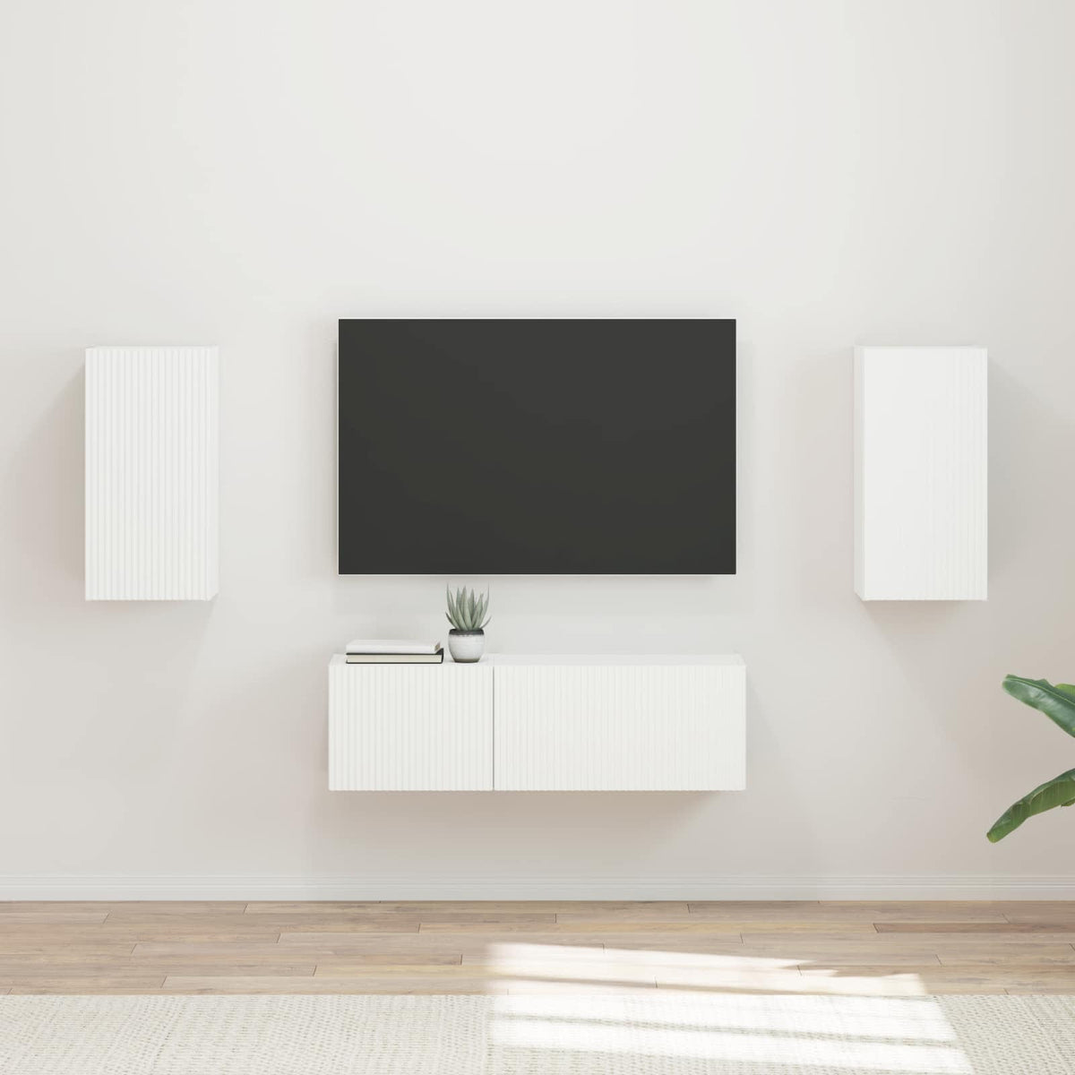 TV Wandkast Set Wandgemonteerd 4 pcs Wit Bewerkt hout is nu te koop bij PeponiXL, paradijselijk wonen!