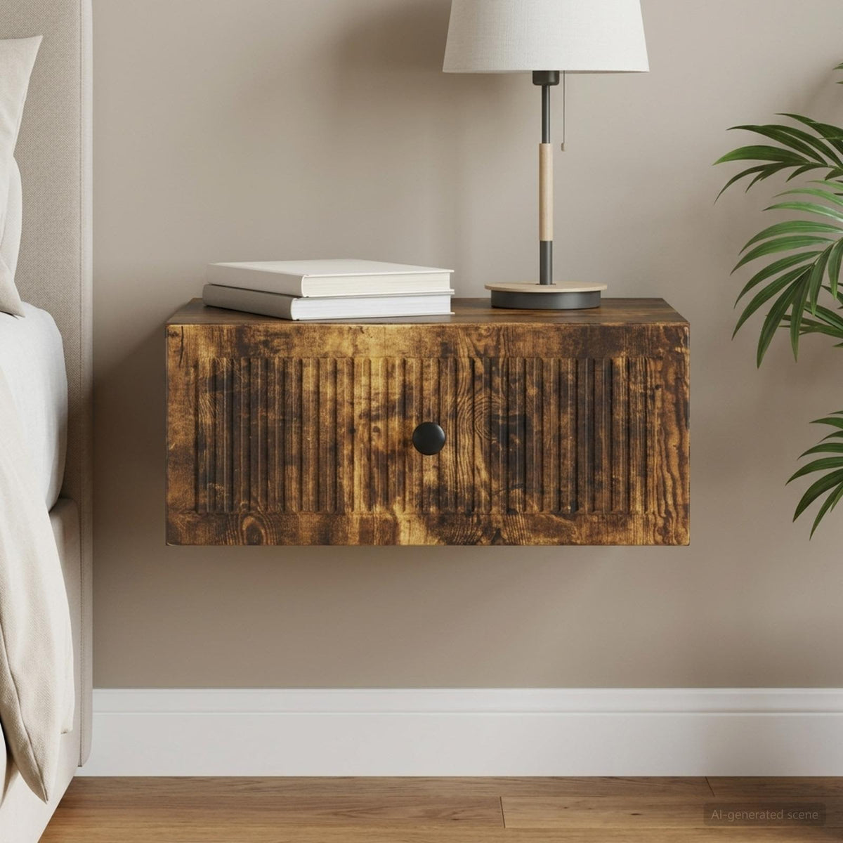 Nachtkastje Gerookt eiken 49 x 34,5 x 20 cm Bewerkt hout is nu te koop bij PeponiXL, paradijselijk wonen!