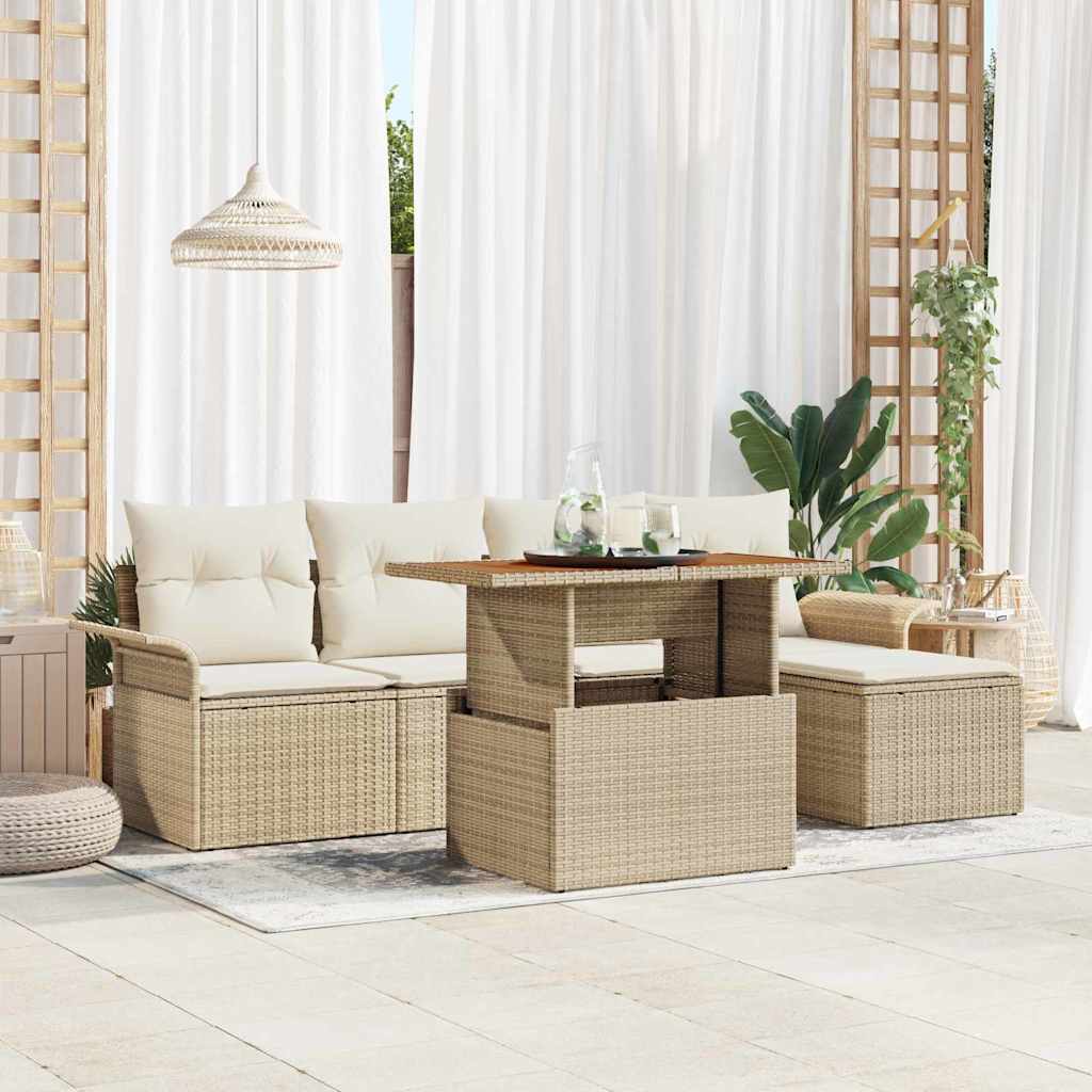 Tuin Sofa Set met kussen 6 pcs beige en crèmekleurig is nu te koop bij PeponiXL, paradijselijk wonen!