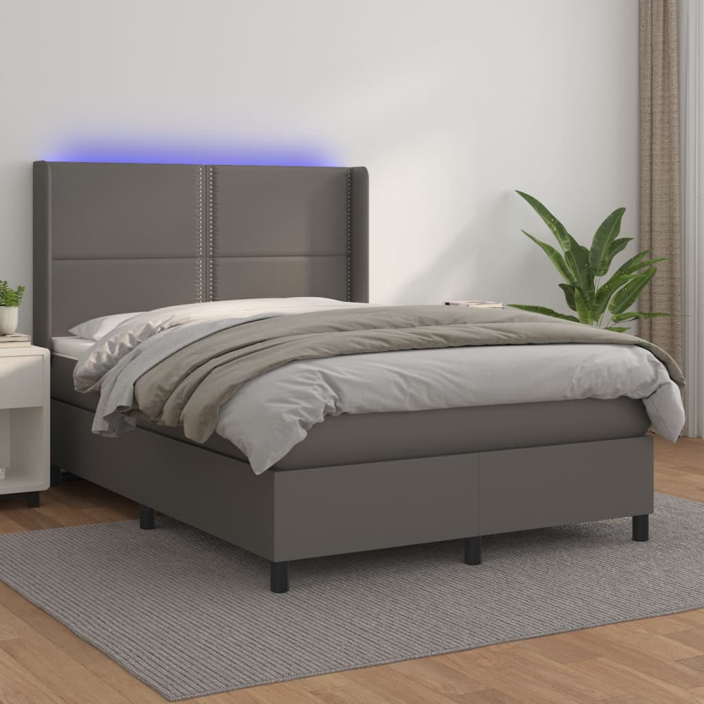 Boxspring met matras en LED kunstleer grijs 140x200 cm is nu te koop bij PeponiXL, paradijselijk wonen!