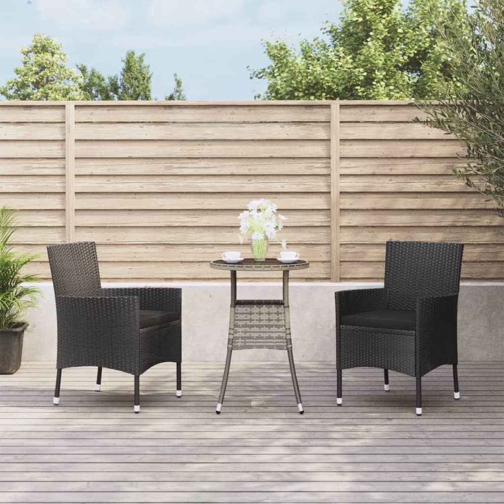 3-delige Bistroset met kussens poly rattan zwart is nu te koop bij PeponiXL, paradijselijk wonen!