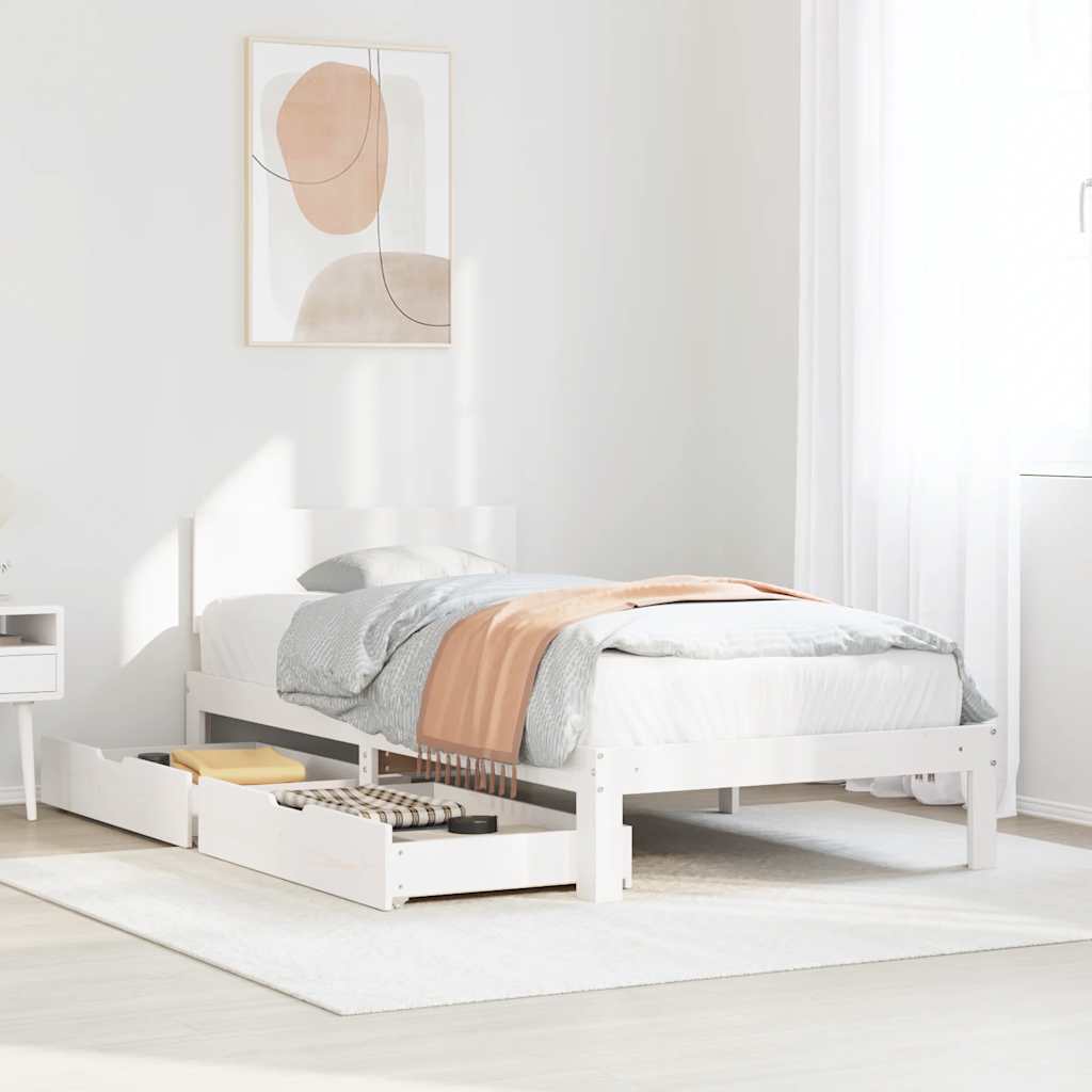 Bedframe met lades massief grenenhout wit 90x200 cm is nu te koop bij PeponiXL, paradijselijk wonen!