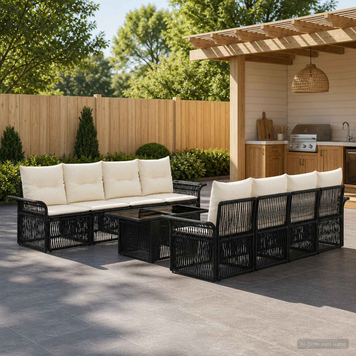 Tuinbankenset 9 st Zwart en Cream Wit poly rattan is nu te koop bij PeponiXL, paradijselijk wonen!