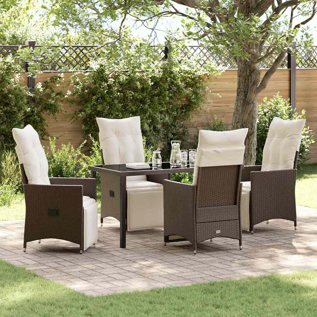 Tuin eettafelset met kussen 5 pcs Bruin poly rattan is nu te koop bij PeponiXL, paradijselijk wonen!