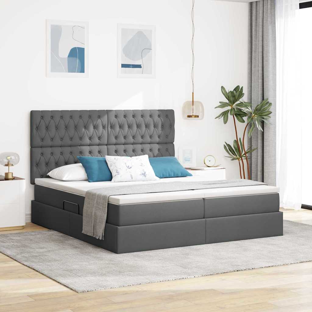 Bed met LED-stripverlichting Donkergrijs 200 x 200 cm Stof is nu te koop bij PeponiXL, paradijselijk wonen!