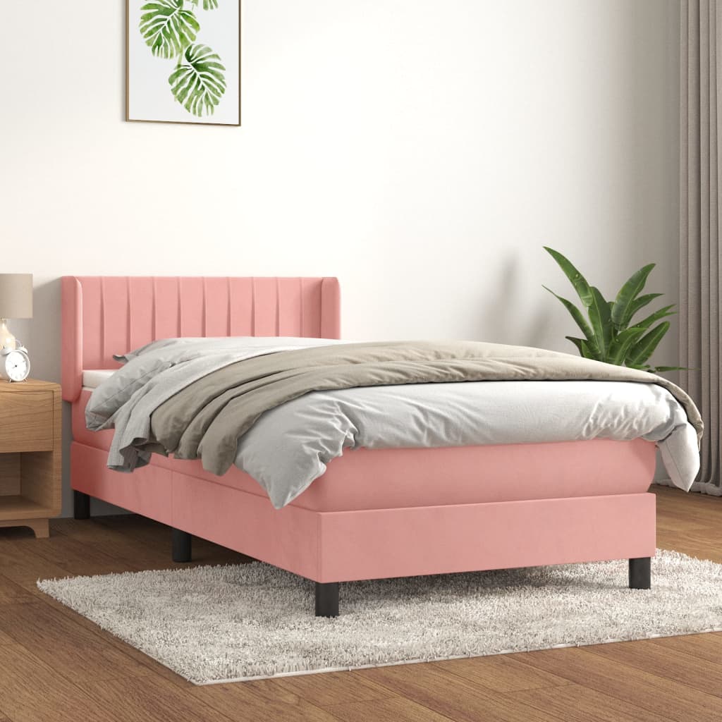 Boxspring met matras fluweel roze 80x200 cm is nu te koop bij PeponiXL, paradijselijk wonen!