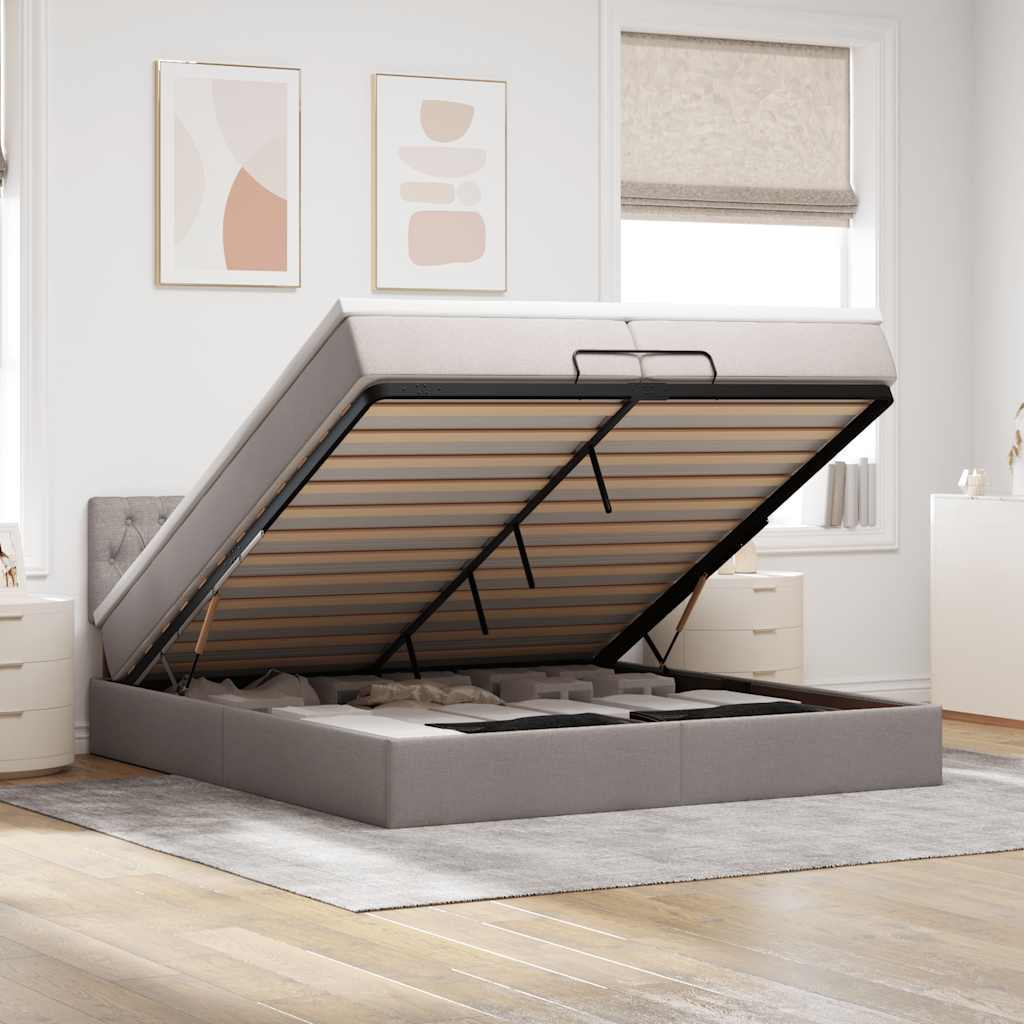 Ottoman bed met matrassen en LED's 200x200cm stof taupe is nu te koop bij PeponiXL, paradijselijk wonen!
