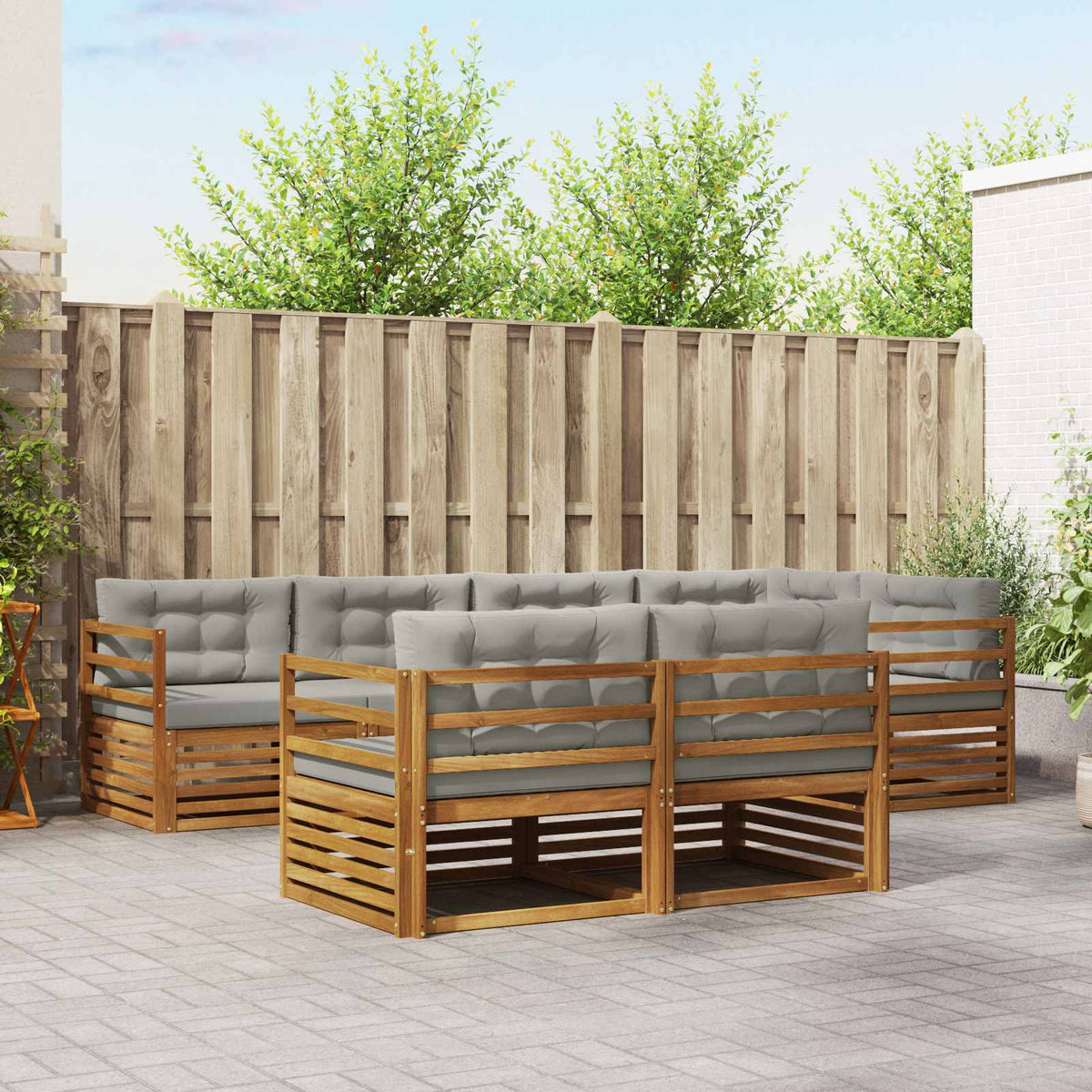 Buiten bankenset met kussen 7 pcs Natuurlijk en Lichtgrijs is nu te koop bij PeponiXL, paradijselijk wonen!