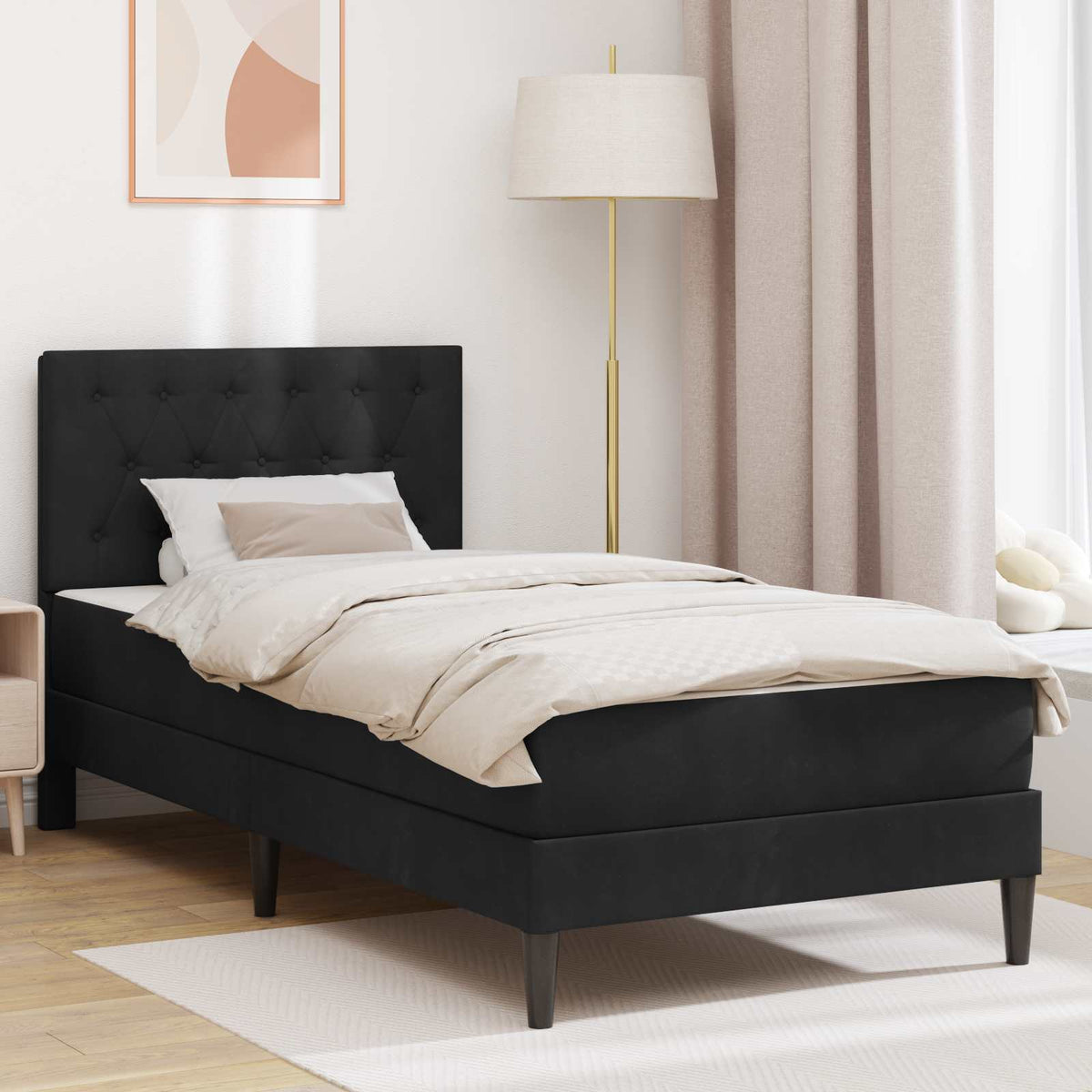 Bedframe met matras met hoofdeinde Zwart 90 x 190 cm Fluweel is nu te koop bij PeponiXL, paradijselijk wonen!
