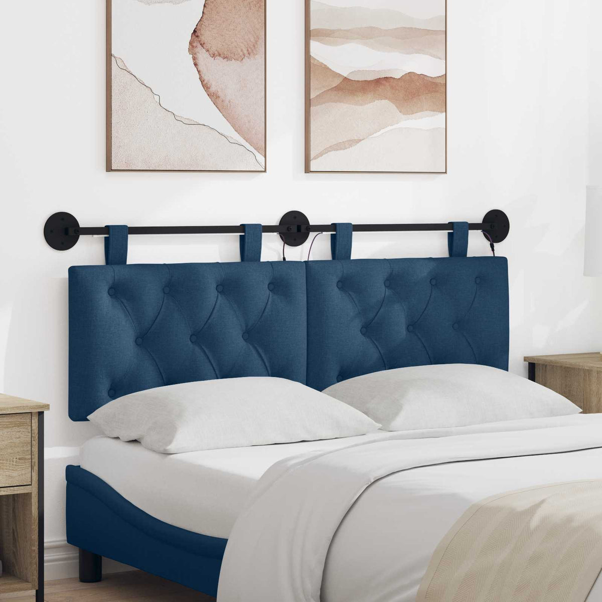 Hangend hoofdbord Met LED-verlichting Blauw Stof is nu te koop bij PeponiXL, paradijselijk wonen!