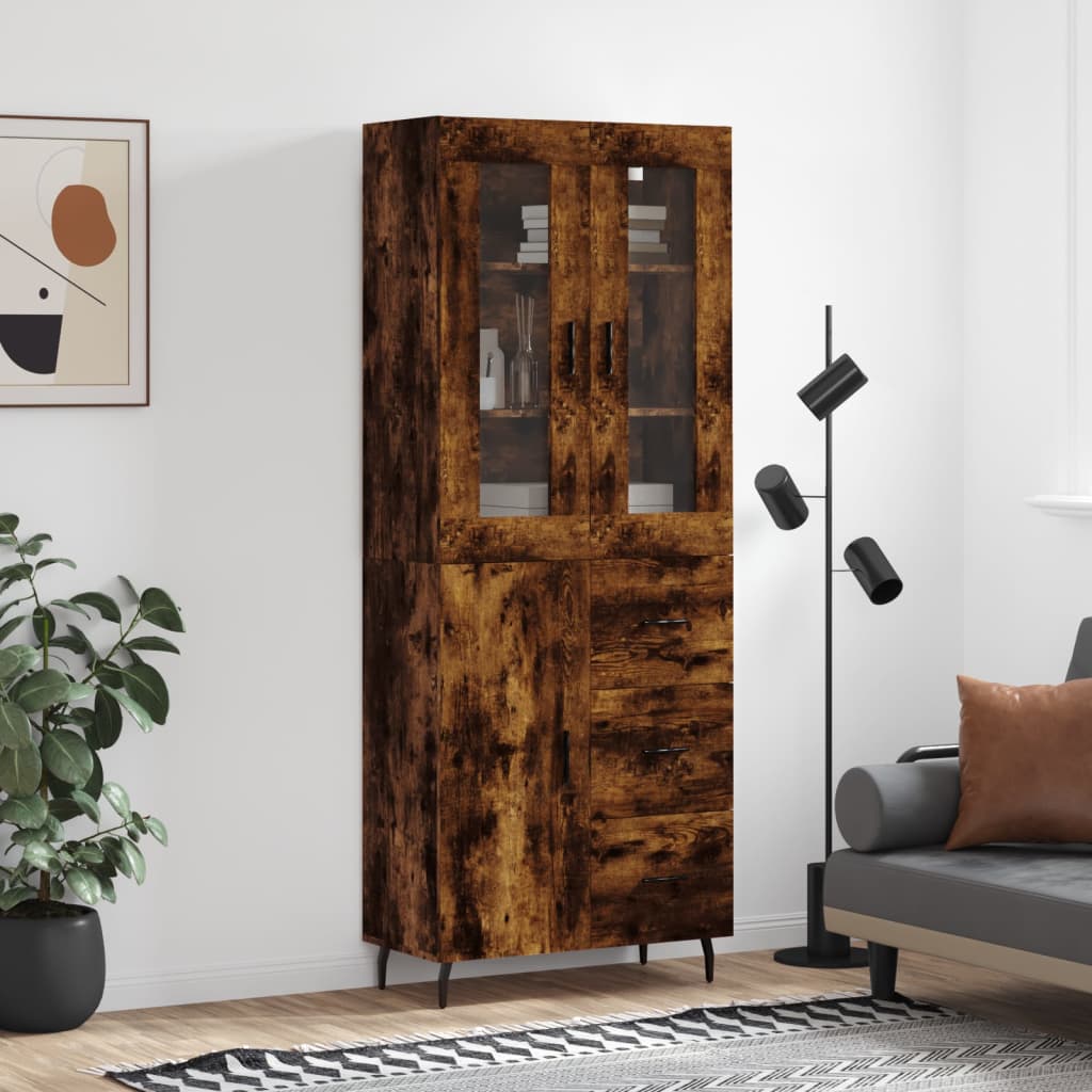 Hoge kast 69,5x34x180 cm bewerkt hout gerookt eikenkleurig is nu te koop bij PeponiXL, paradijselijk wonen!