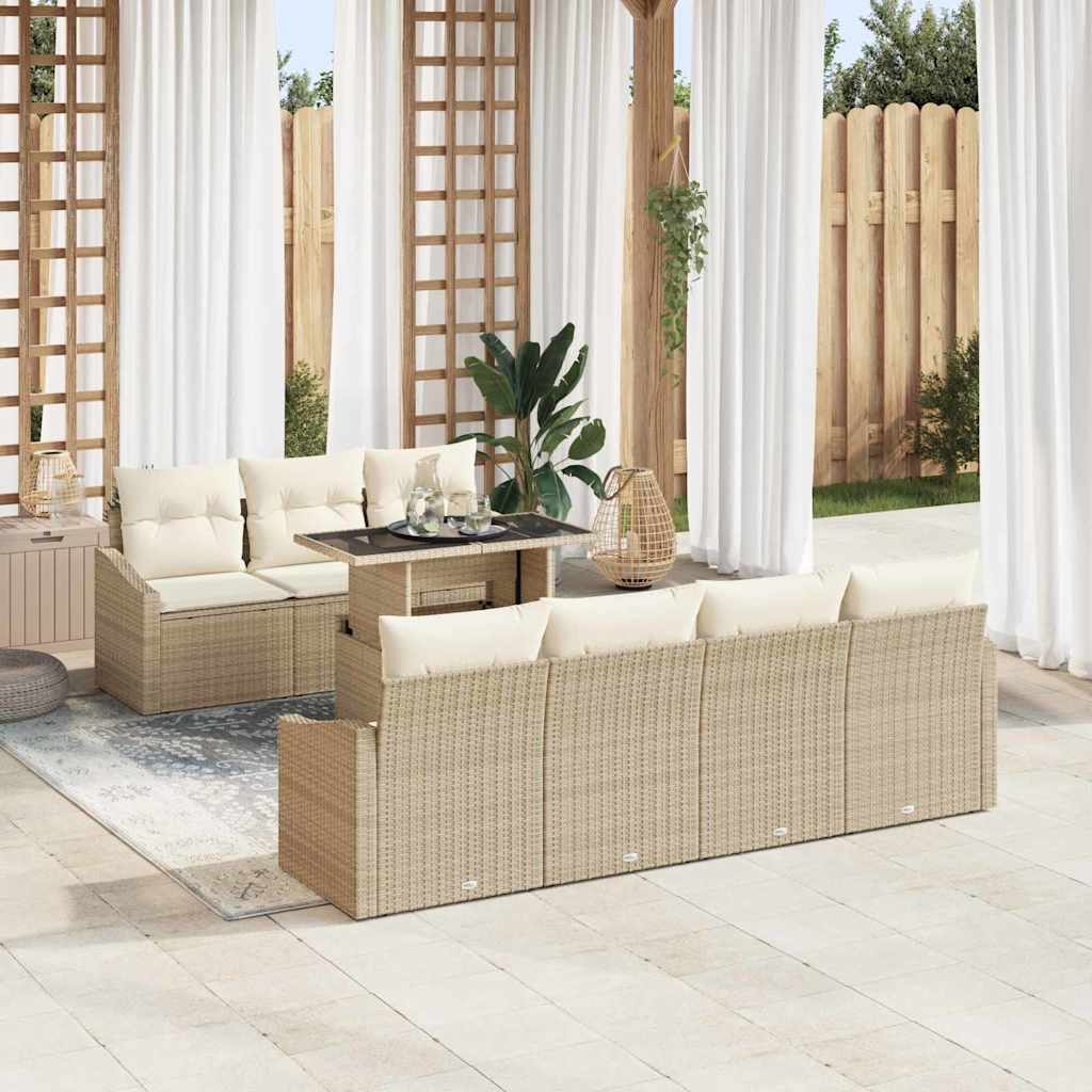 Tuin Sofa Set met kussen 8 pcs Beige en Crème poly rattan is nu te koop bij PeponiXL, paradijselijk wonen!